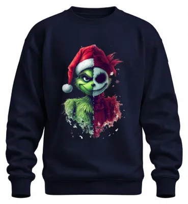Zdjęcie produktu dla Grinch Jack Skellington Mashup Santa Hat Christmas Horror Gift Uni Bluza Pullover, Granatowy, S