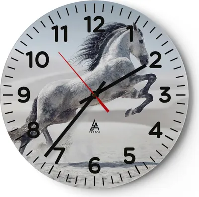 Produktbild von Wanduhr - Rund - Glasuhr - Pferd Tier Natur - 30x30cm - Schleichendes Uhrwerk - Lautlos - zum Aufhängen bereit - Dekoration Modern - Wanddekoration aus Glas - C4AR30x30-3644