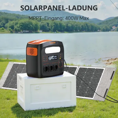 Zdjęcie produktu dla Przenośna stacja zasilania – generator solarny – akumulator – bateria litowo-jonowa – 1200W – do użytku na zewnątrz