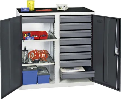 Immagine prodotto di Armadio per attrezzi e materiali Stumpf 3000, RAL 7035/7016, 9 cassetti, 2 vassoi