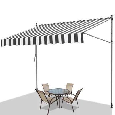 Immagine prodotto di Jiubiaz Tenda da sole a morsetto Tenda da sole per balcone Tende da giardino resistente ai raggi UV Tenda a bracci pieghevoli Bianco Grigio 2,5M