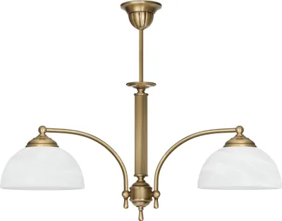 Produktbild von Kronleuchter Messing Goldpatina Alabaster-Glasschirm weiß matt Ø61x50cm 2xE27 120W Esszimmer Wohnzimmer klassisch elegant höhenverstellbar Decke