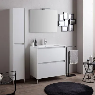 Produktbild von Möbel-Set für das Badezimmer 100 cm in weißer Holzoptik| Laguna