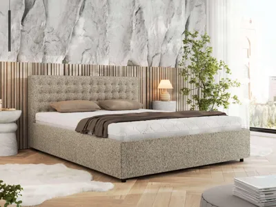 Produktbild von MKS MEBLE Polsterbett Doppelbett PAVO CLASSIC Bett mit Stauraum Gasdruck-Mechanismus Stauraumbett 140x200 Dunkelbeige Strukture