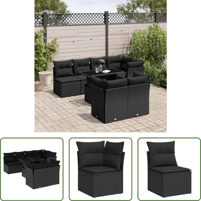 Produktbild von The Living Store 8-tlg. Garten-Sofagarnitur mit Kissen Schwarz Poly Rattan