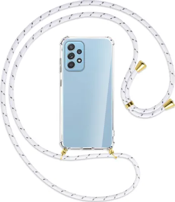 Produktbild von Handykette Backcover-Schutzhülle mit Band (Metall goldfarben) für Samsung Galaxy A52 4G / 5G, A52s 5G - weiß/grau