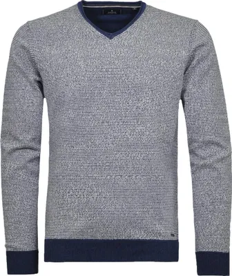 Ragman V-Ausschnitt Pullover zweifarbig in blau