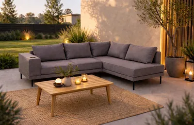 Produktbild von Garten-Ecksofa Volaro S 268x202 Dunkelgrau Wetterfestes Outdoor & Indoor Lounge-Sofa, UV-beständig, Rechts