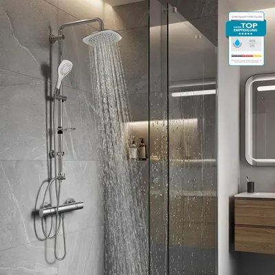 Produktbild von HANSGROHE Duscharmatur, Duschsystem mit Ecostat 1001CL und BELVIT Regendusche oder Handbrause, EcoStop & 40°C Sicherheitssperre, Armatur in chrom Set