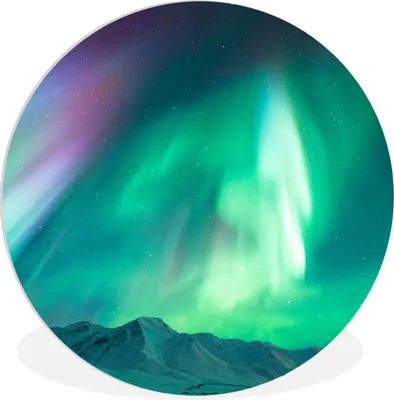 Produktbild von MuchoWow® Rundes Wandbild - Runde Bilder Nordlichter - Berg - Schnee Ø 90 cm Kreis Wanddekoration Kunststoff - Wandkreis - Wandschmuck - Wand-Kreis - Wohnzimmer - Bild - Runde - Wanddeko - Dibond - Kunstdrucke