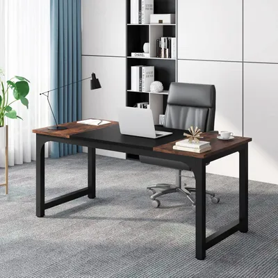 Image de Bureau industriel de 160x80 cm, idéal pour un bureau et un ordinateur portable, avec une structure métallique robuste et un espace de travail spacieux