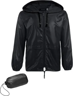 Produktbild von Leichter Regenmantel, faltbarer Outdoor-Mantel, wasserdichte Regenjacke mit Kapuze, Windbreaker, Fahrradjacke, Schwarz, Größe L, Schwarz, Größe L