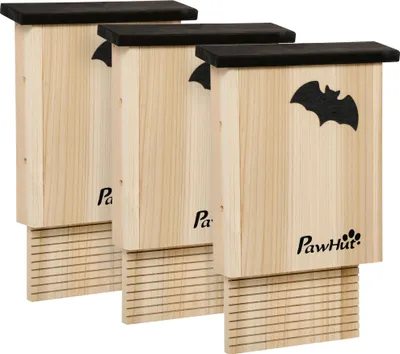 Produktbild von 3er-Set Fledermaushaus, wetterbeständig, bis zu 3 Fledermäuse pro Haus, behandeltes Tannenholz, Natur + Schwarz