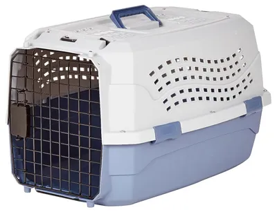 Produktbild von AmazonBasics 6009-M, Fester Transportbox, Zwinger-Haustiertransportbox, Hund, Toplader, Blau, Weiß, Einfarbig