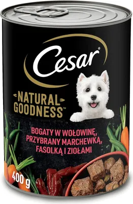 Produktbild von Cesar Natural Goodness Nassfutter für ausgewachsene Hunde reich an Rindfleisch, garniert mit Karotten, grünen Bohnen und Kräutern, Dose 24 x 400g