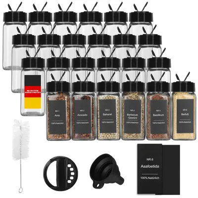 Produktbild von Set aus 24 Edelstahl Gewürzgläsern mit Drehverschluss