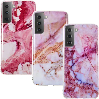 Produktbild von CLM-Tech Hülle 3x kompatibel mit Samsung Galaxy S22 Plus - TPU Silikon-Hülle Case Schutzhülle Handyhülle 3er Set - Marmor pink lila mehrfarbig
