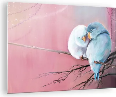 Produktbild von Bilder auf glas - Einteilig - Vögel Blau Zweig - 70x50cm - Glasbilder - Wandbilder - Bilder - zum Aufhängen bereit - Wanddekoration aus Glas - Glas Bilder - Wandbild auf Glas - GAA70x50-5026