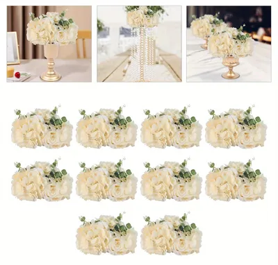 Zdjęcie produktu dla Róże "Champagne" (sztuczne) - Sztuczne kwiaty - Róże sztuczne - Kompozycje kwiatowe - Dekoracje kwiatowe - 10 sztuk - 40x40x20 cm
