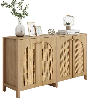Immagine prodotto di Credenza AIORBER con 4 ante in rattan, design minimalista, ripiani regolabili, molto spazio - legno naturale
