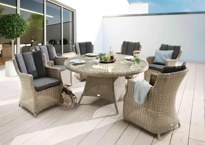 Produktbild von Destiny Sitzgruppe Luna 6 Sessel + Tisch Ø150x75cm, Natur meliert