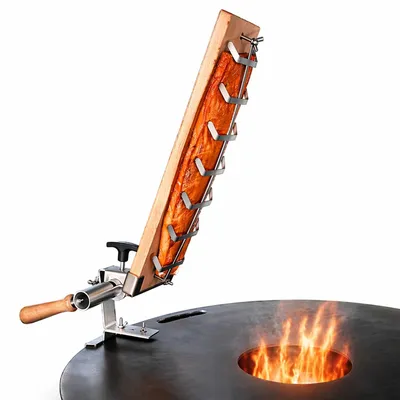 Produktbild von Flammlachsbrett 50x14 cm aus Buchenholz inkl. Edelstahlseitenhalterung für Grillplatten