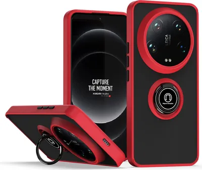 Image de Étui pour Xiaomi 14 Ultra étui TPU translucide mat avec porte-anneau et support Rouge