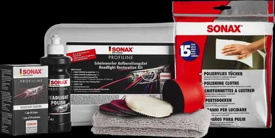 Produktbild von Sonax PROFILINE Scheinwerfer Aufbereitungsset, Auto, Reinigungs-Set, Scheinwerfer, Mehrfarbig, Optional (Anschleifen): Bei stark angegriffenen Scheinwerfern können diese vorher angeschliffen..., 8 Stück(e)