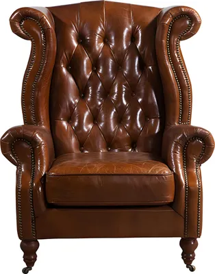 Zdjęcie produktu dla Brązowy fotel skrzydłowy w stylu Chesterfield do salonu