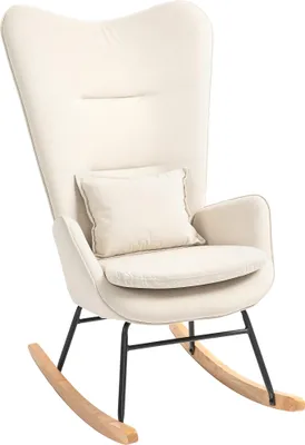 Produktbild von Schaukelstuhl, weicher Bezug in Samtoptik, mit Lendenkissen, bis 120 kg belastbar, 67 x 85 x 112 cm, Cremeweiß