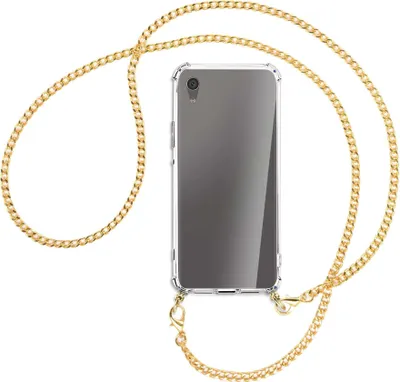 Produktbild von Handykette Backcover-Schutzhülle mit Band (Metall goldfarben) für Sony Xperia XA1 Ultra - goldfarbene Kette