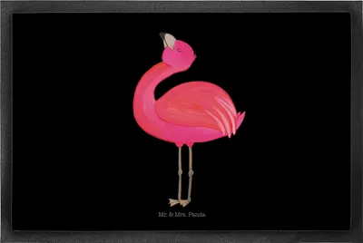 Produktbild von Mr. & Mrs. Panda Schmutzmatte Flamingo Stolz 50 x 75 cm - Schwarz - Geschenk, Mama, bodenmatte, Schwester, Schmutzfangmatte, Schuhabstreifer, Gummimatte, fußmatte, Rosa