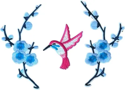 Produktbild von Blütenkolibri-Emblem-Patch-Set zum Aufbügeln