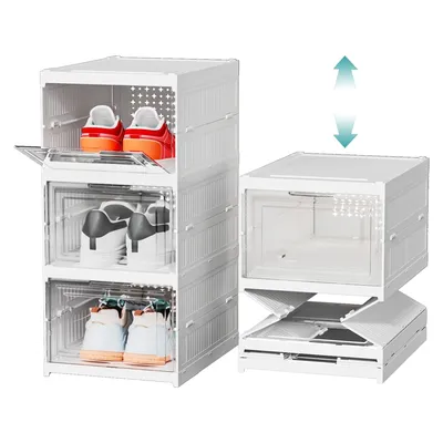 Produktbild von Heikoeco® Klappbares Schuhregal, Faltbare Schuhboxen stapelbarschuhboxen mit 3Ebenen, schuhregal platzsparend, shoe boxes storage, aufbewahrungsbox