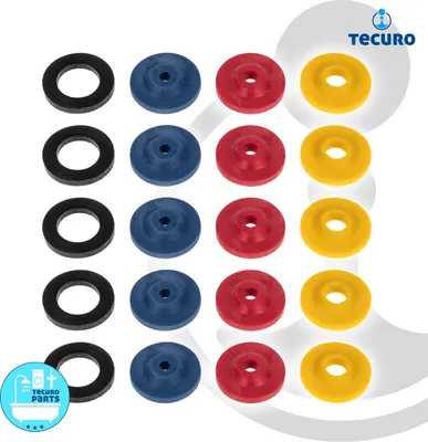 Produktbild von tecuro 20-teiliges Wasser-Spar-Set für Brauseschlauch/Duschkopf - Wasserdurchflussbegrenzer Blau 5 Liter, Rot 7 Liter, Gelb 11 Liter