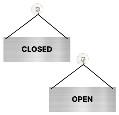 Immagine prodotto di Cartello da appendere Open Closed, 16 cm x 6 cm, con ventosa, bifacciale
