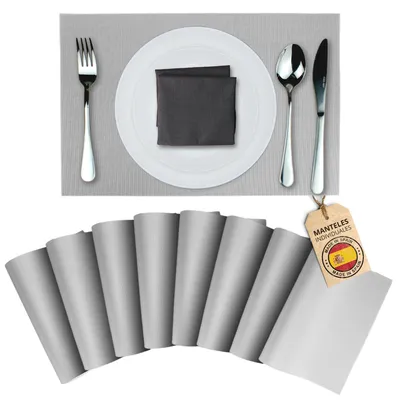 Productafbeelding van Tafelonderleggers - set van 8, vaatwasmachinebestendig en antislip - voor eettafel en keuken - zilverkleurig