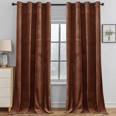 Immagine prodotto di Tende oscuranti in velluto Unyqoos®, set da 2, 140 x 175 cm, con isolamento termico e acustico, opache, con 8 passanti in acciaio inossidabile per tenda
