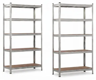 Produktbild von IvoQ Regalsets 2er-Set – 180 x 90 x 40 cm – Verzinktes Metall – 5 MDF-Böden – Für Garage und Schuppen, KI-generiertes Bild