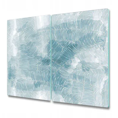 Produktbild von Küchenschneidebrett - Glasschneidebrett - Herdabdeckung - 2x 30x52 cm - Blaue Palmenblätter