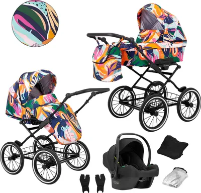 Produktbild von Kinderwagen ROMANTIC Sportwagen Babywagen Babyschale Komplettset Kinder Wagen Set 3 in 1 (ROM-01, Rahmenfarbe: Schwarz)