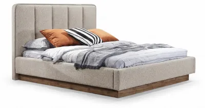 Obrázek produktu pro Dvojlůžko, moderní design, béžová čalouněná postel, elegantní ložnice, pohodlné