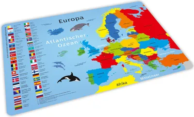 Produktbild von stabiles Vinyl Tischset - Europa mit Flaggen und Hauptstädten Kinder Platzset abwaschbar