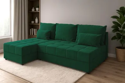 Zdjęcie produktu dla Narożnik DOMINO L FIT z funkcją spania 120x200, pojemnik na pościel, uniwersalny L/P, Kronos 19 butelkowa zieleń, 206 cm