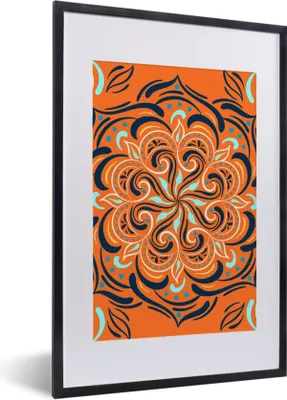 Produktbild von MuchoWow® MuchoWow® Gerahmtes Poster Blume - Blätter - Orange - Muster 40x60 cm - Poster mit zchwarzem Bilderrahmen - Poster in Rahmen