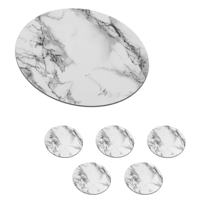 Produktbild von KitchenYeah®  Glasuntersetzer Rund 6er Set Marmor - Stein - Weiß - Grau - Schwarz - Marmoroptik 10x10 cm Untersetzer für Gläser - Getränkeuntersetzer - Tischplattenschutz - Tischuntersetzer für Tassen
