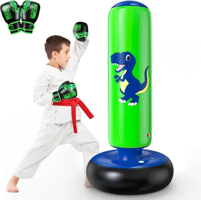 Image de Sac de frappe gonflable, 112 cm, pour enfants de 3 à 6 ans, motif dinosaure, jouet pour enfants