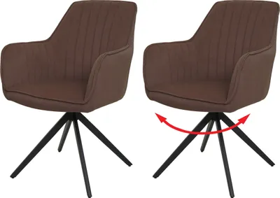 Image de lot de 2 chaises de salle à manger HWC-L79, chaise de cuisine, chaise avec accoudoirs, pivotante Auto-Position tissu/textile ~ brun