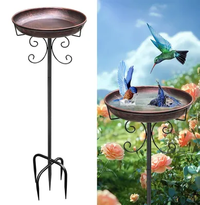 Image de Bain d'oiseaux en fonte - Bain d'oiseaux sur pied - Mangeoire pour oiseaux - Résistant au gel - Extérieur - Base stable