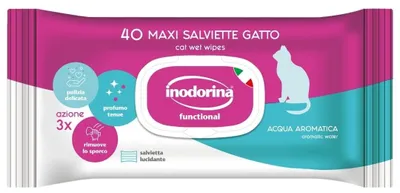 Obrázek produktu pro Vlhčené ubrousky Inodorina pro kočky (12 balení po 40 kusů, s aroma)